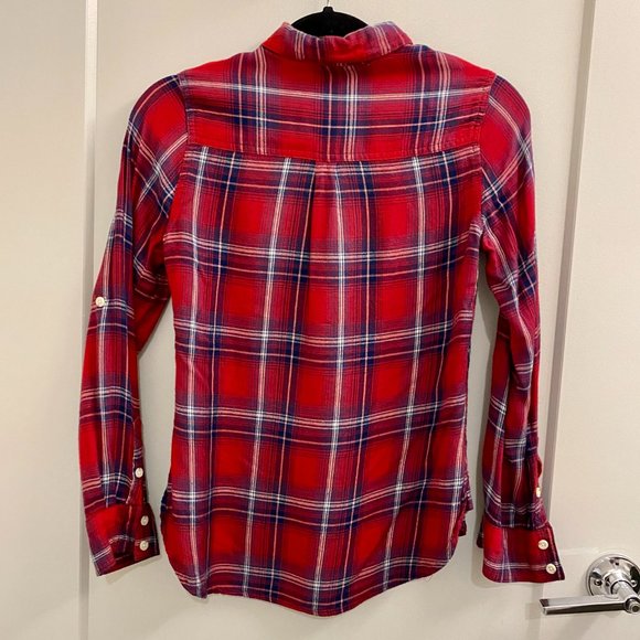 Mossimo Supply Co. Women's Size XS Red Striped Long Sleeve Button Flannel Shirt - Picture 3 of 3